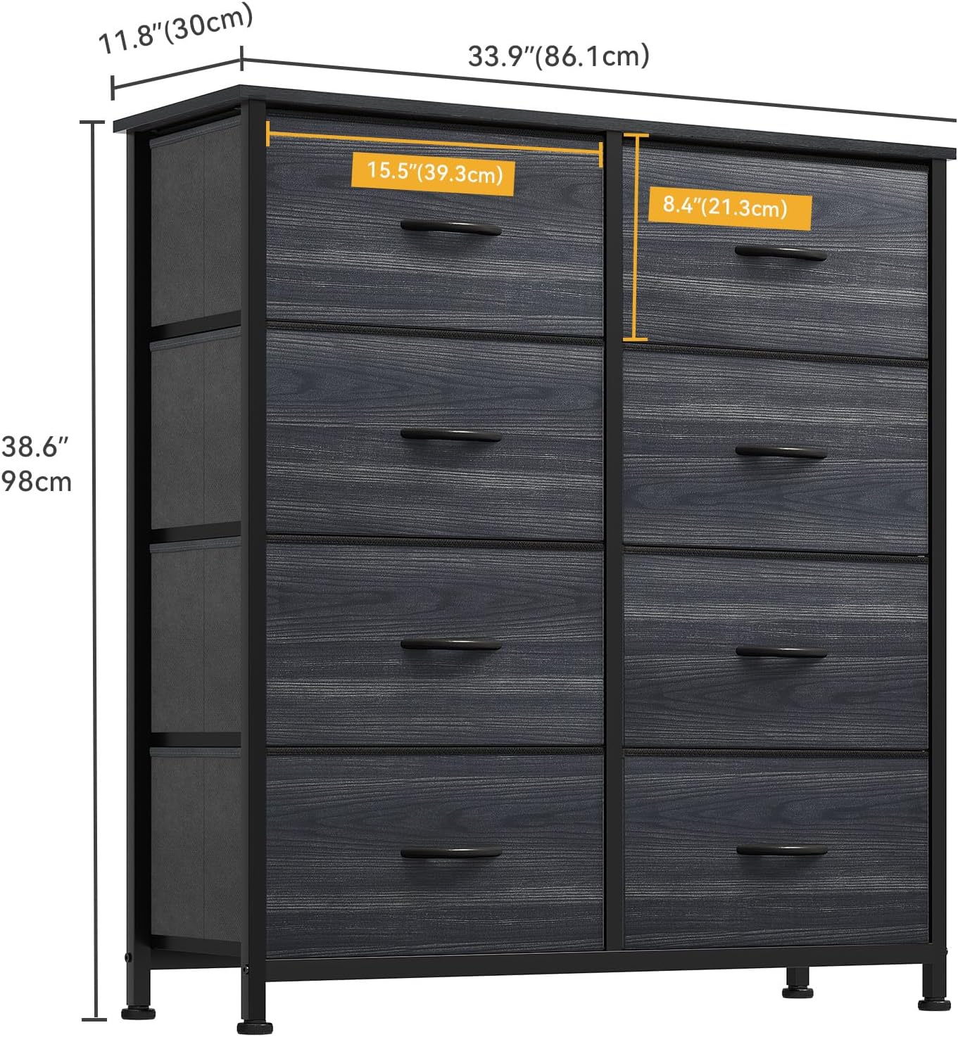 DWVO Dresser with 8 Drawers - Fabric Storage Tower, Organizer Unit for Bedroom, Hallway, Closets - Sturdy Steel Frame, Wooden Top & Easy Pull Fabric Bins