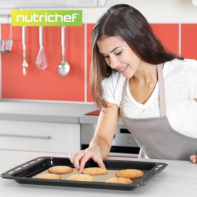 Nutrichef Silicone Baking Mats | 2 Non-stick Food-Grade Silicone Mats | Perfect for Full Baking Pans 24.4 x 16.5 IN | Oven-safe Up to 480 Degrees F | Suitable for Ovens, Freezers & Dishwashers | Black
