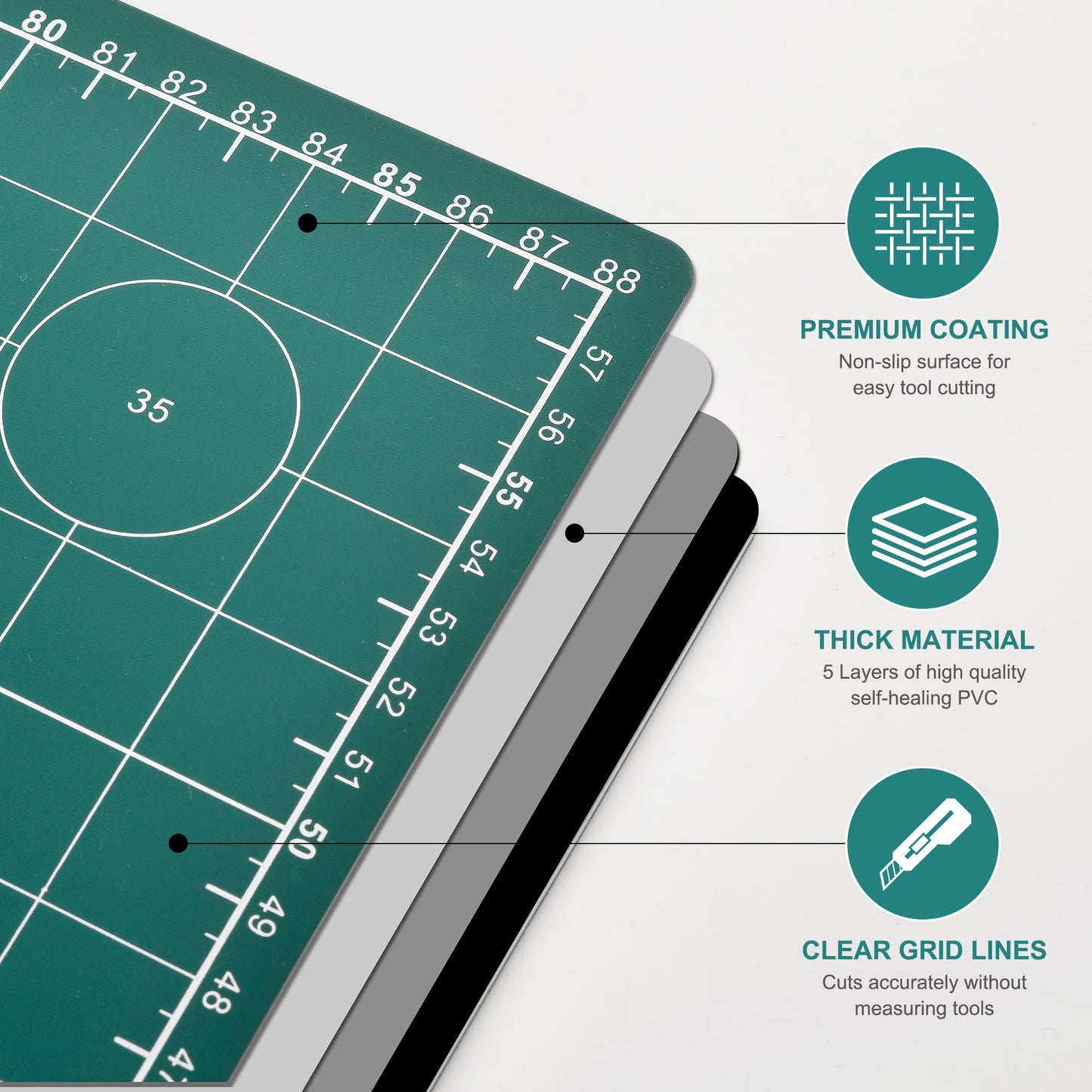 Prime Vinyl Cutting Mat, 23" x 35" Large Self Healing Sewing Mat, 5-Ply Heavy Cut Board, Rotary Cutting Mat for Crafts, Sewing Supplies and Quilting Tools.