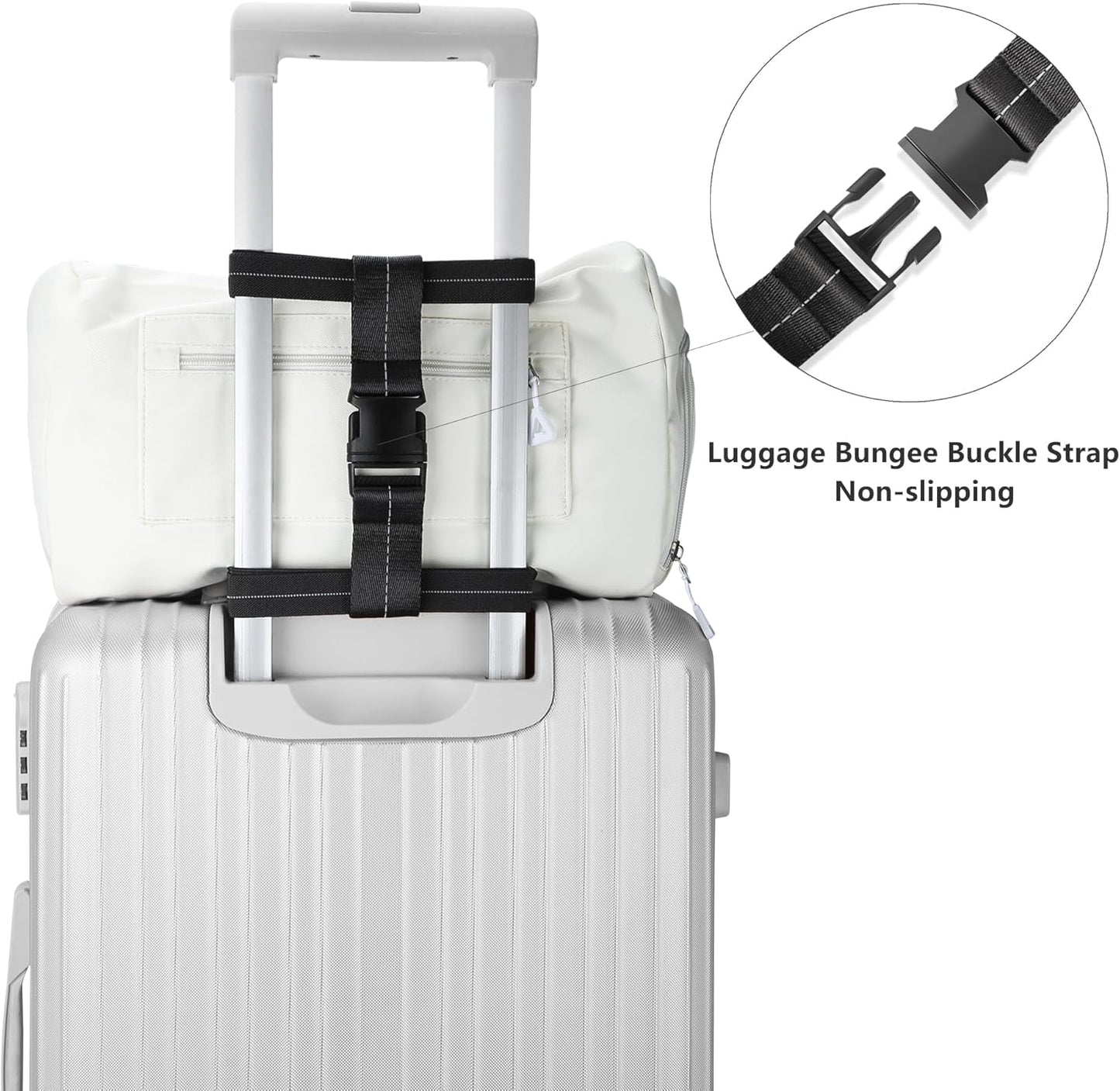 Luggage Bungee Strap - Adjustable Elastic Luggage Straps with Buckle for Attaching Roller Bags, Black Strap for Suitcases Handle Carry On Add Bag, Backpack, Purse, Rolling Bag, Handbag