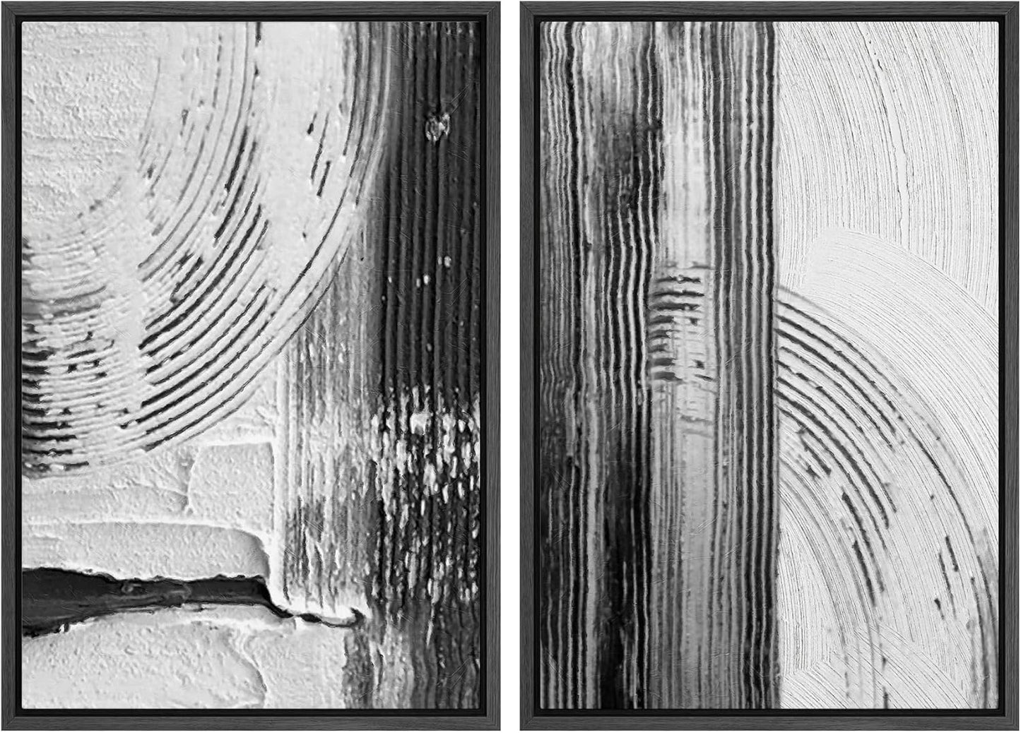SIGNWIN Framed Canvas Print Wall Art Set Black White Industrial Paint Strokes Abstract Shapes Illustrations Modern Art Minimal Decorative Nordic for Living Room, Bedroom, Office - 24"x36"x2 Black