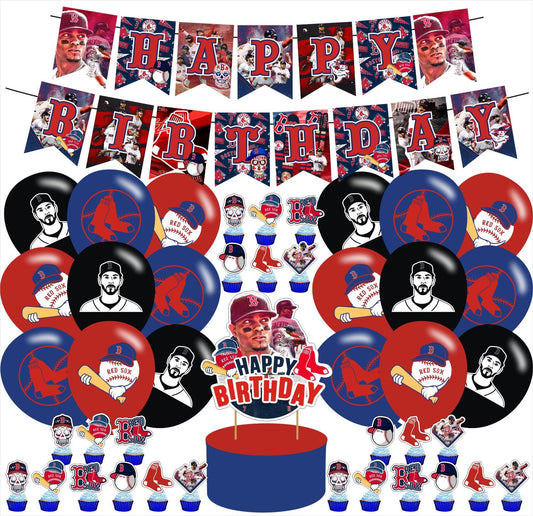 Red Sox Baseball Party Decorations , Red Baseball Happy Birthday Banner Balloons Cake Topper Cupcake Toppers Kit for Boys Kids Teens Sport Theme Baseball Birthday Party Supplies