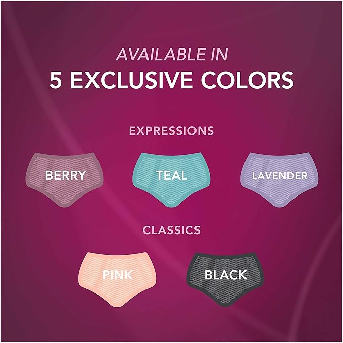 Depend Silhouette Incontinence and Postpartum Underwear for Women, Maximum Absorbency, Disposable, Medium, Pink/Black/Teal/Berry, 4 Count