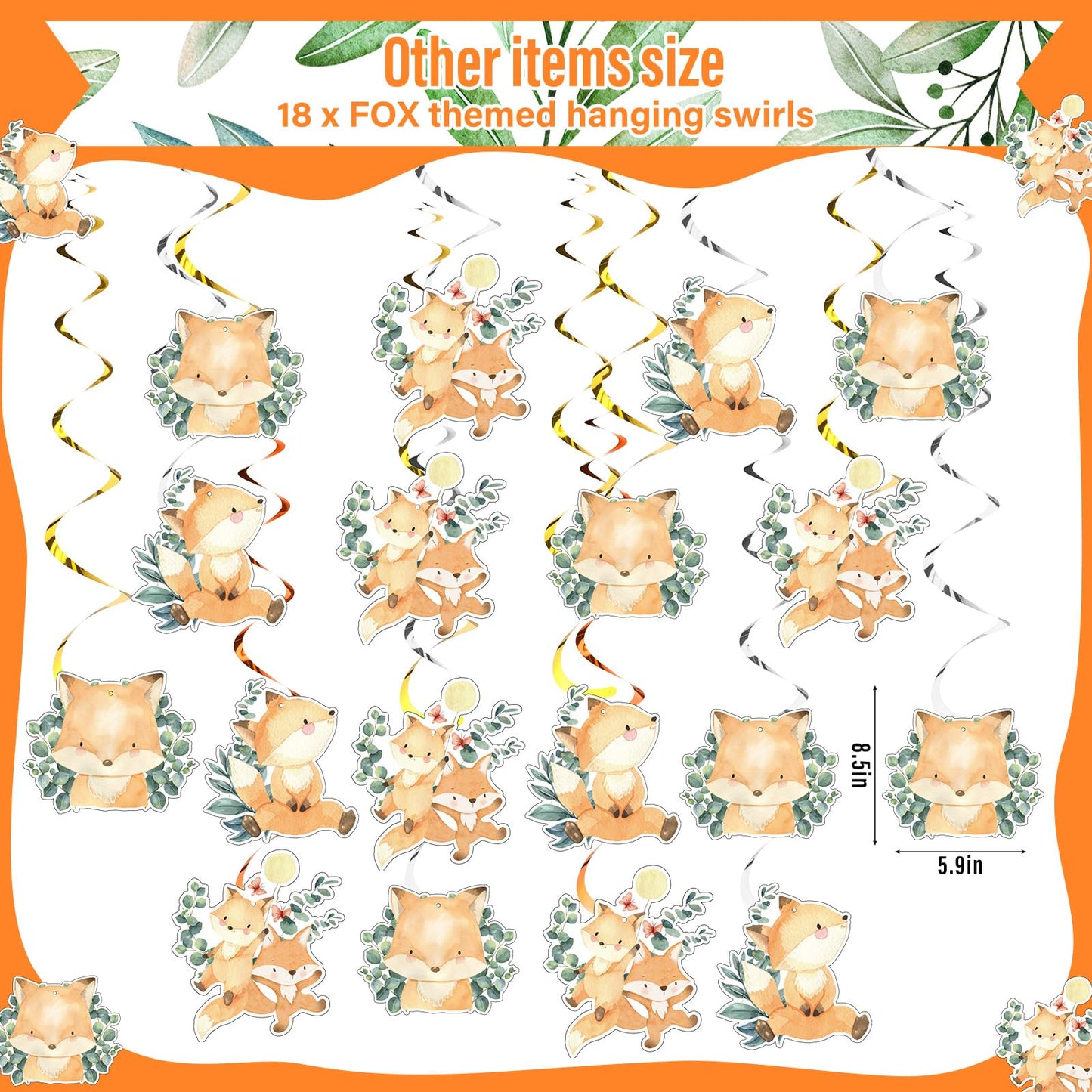 Outus 79 Pcs Fox Theme Birthday Party Decorations Woodland Fox Animal Supplies Kit Include Happy Birthday Banner Pom Pom Flowers Hanging Swirls Latex Balloons Cupcake Topper