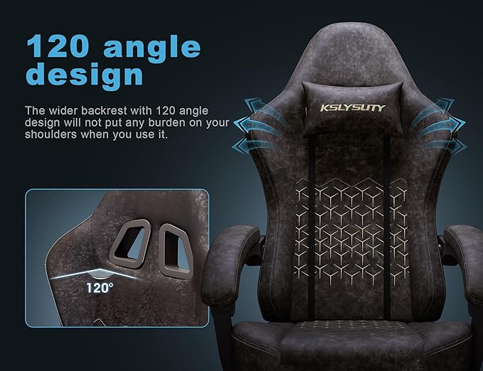 Gaming Chair Breathable Leather with Pocket Spring Cushion,Wide and High Ergonomic Office Chair with Headrest,Computer Gaming Chair with Footrest for Adult and Teen,Brown