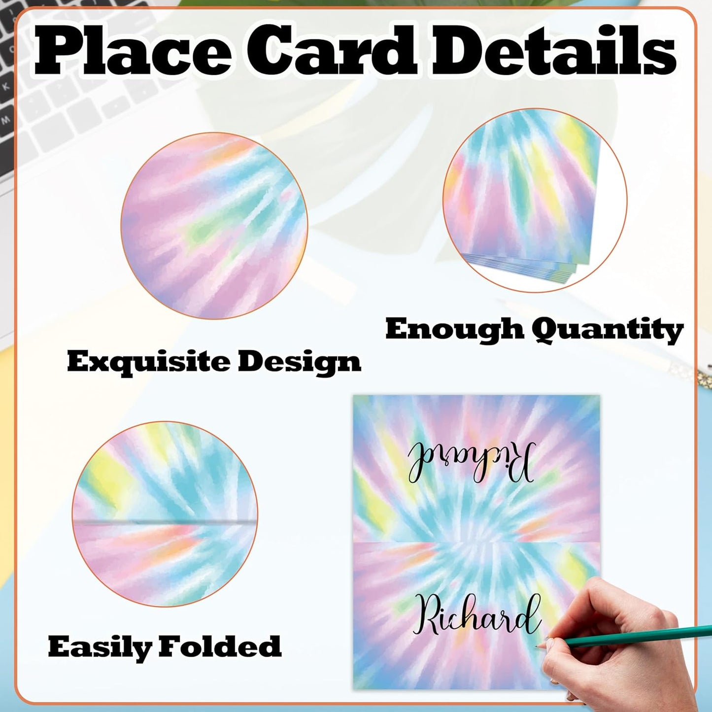 Tie Dye Place Cards For Girls, Rainbow Tie Dye Name Cards For Table Setting, Spring Summer Party Favors Supplies, Tent Cards Decorations For Baby Shower Bridal Shower Birthday Events, 25 Pack -20