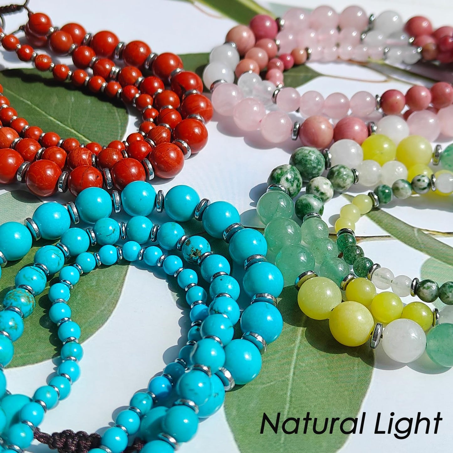 CHCCOYE 8mm Handmade Adjustable Natural Gemstone Crystal Bracelet Healing Power Energy Inspirational Gifts with Card for Unisex (Mulitcolor Amazonite)