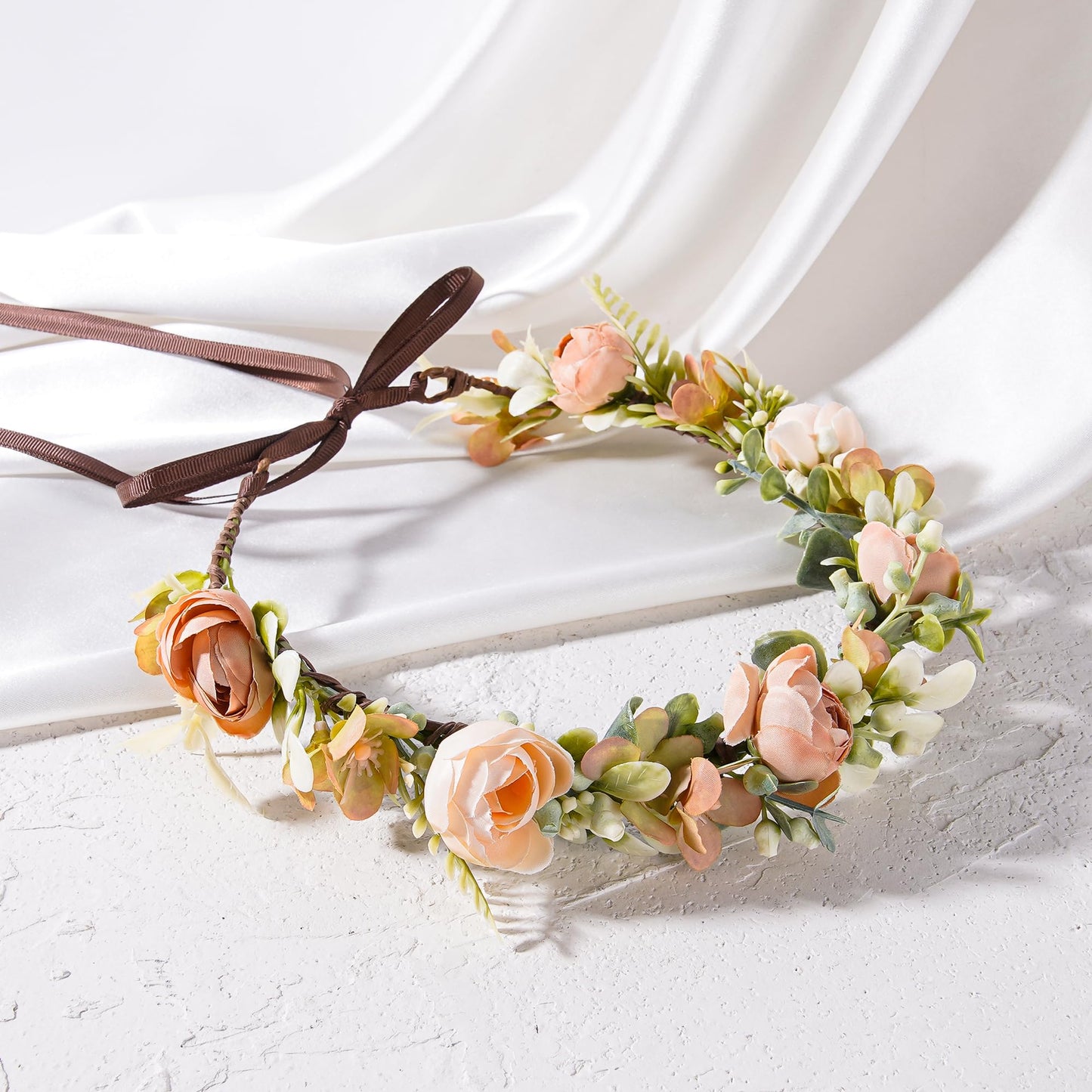 KorViSHOW Fairy Flower Crown Headbands - Handmade Bohemian Rose Floral Headpiece Renaissance Hair Accessories for Women Girls Weeding Birthday Festivals Party Headdress (Champagne)