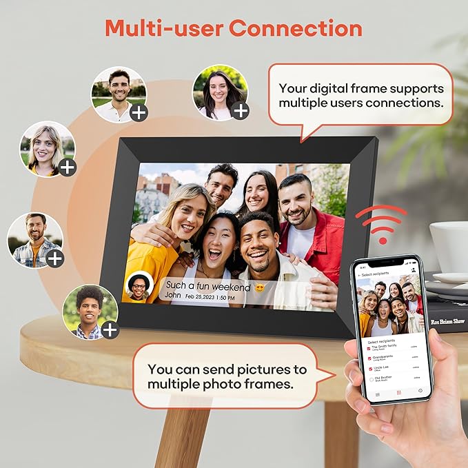 BIGASUO Digital Picture Frame, 10.1" Frameo Digital Frame WiFi with 32GB Memory, 1280x800 IPS Touch Screen, Send Photos/Videos from Your Phone Anywhere, Photo Gifts for Parents and Grandparents 2 Pack