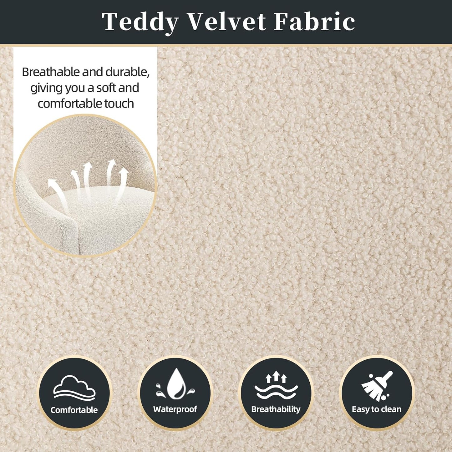 Modern Velvet Dining Chairs Set of 6, Contemporary Upholstered Furniture Collection with Polished Gold Metal Legs, Elegant Accent Chairs for Kitchen Living Room(Teddy Fleece,Beige)