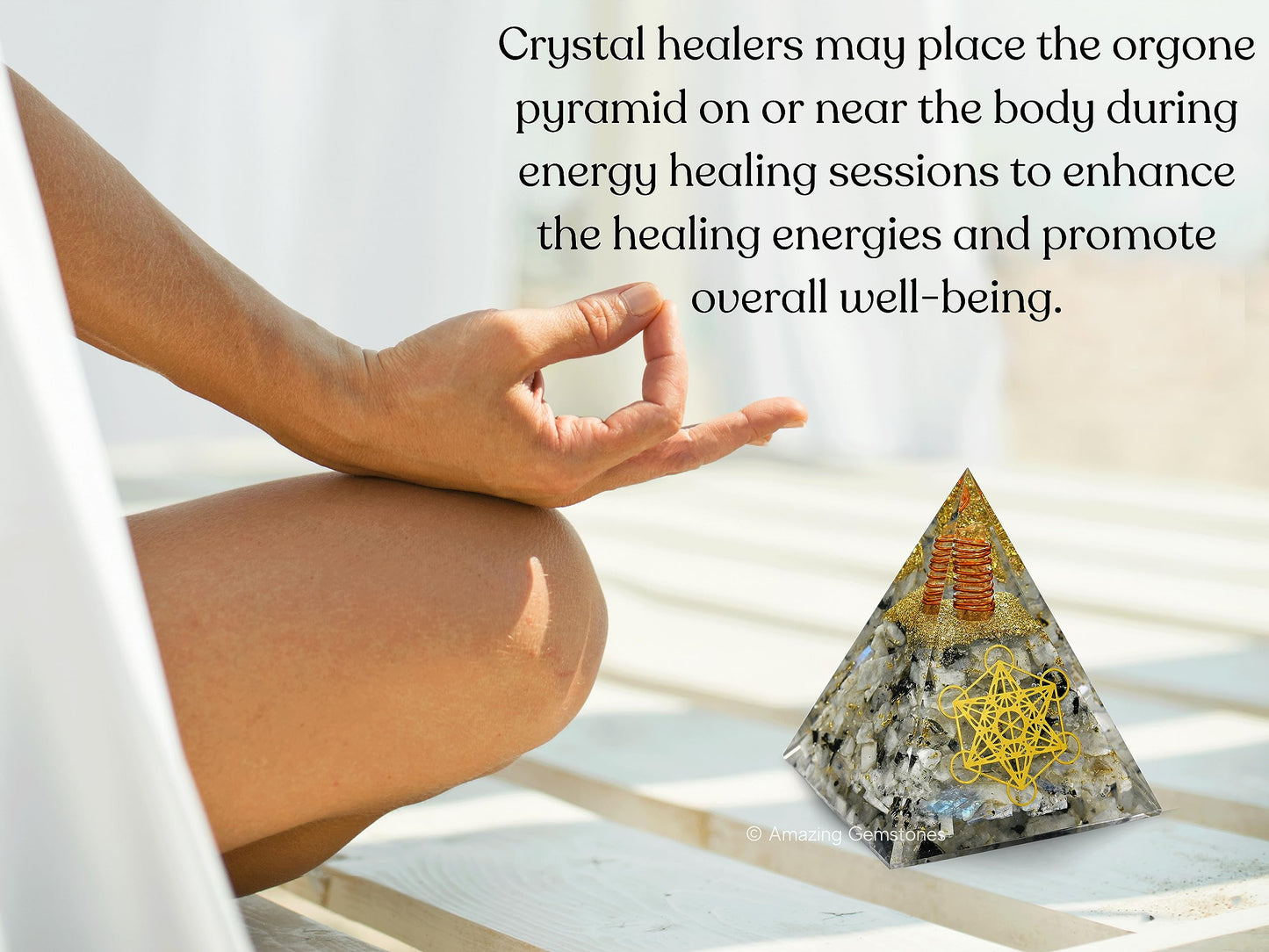 Amazing Gemstone Organite Orgone Pyramid Extra Large 105 MM - Metatron Cube Orgone Energy Pyramid with Rainbow Moonstone Crystals and Healing Stone - Orgonite Pyramids Crystals and Positive Energy