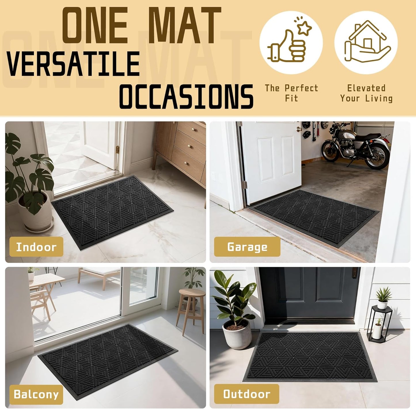 Yimobra Large Door Mat 47x24, All-Weather Waterproof Non-Slip Welcome Matt Outdoor, Heavy Duty Non Slip Doormat for Entryway for Patio and Garage Indoor, Easy Clean, Black