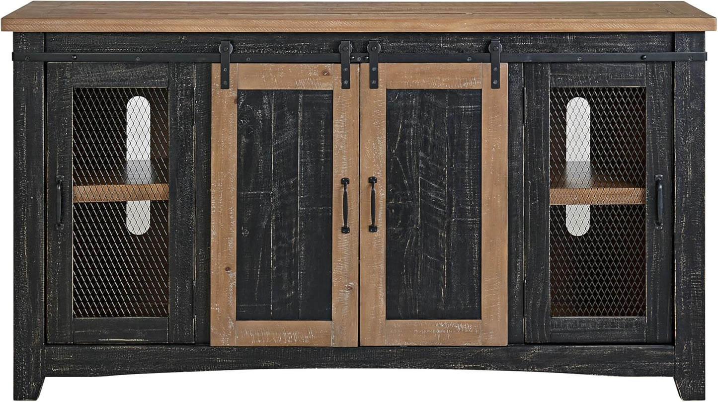 Martin Svensson Home Rustic 65" Black and Driftwood Solid Wood TV Stand with Storage