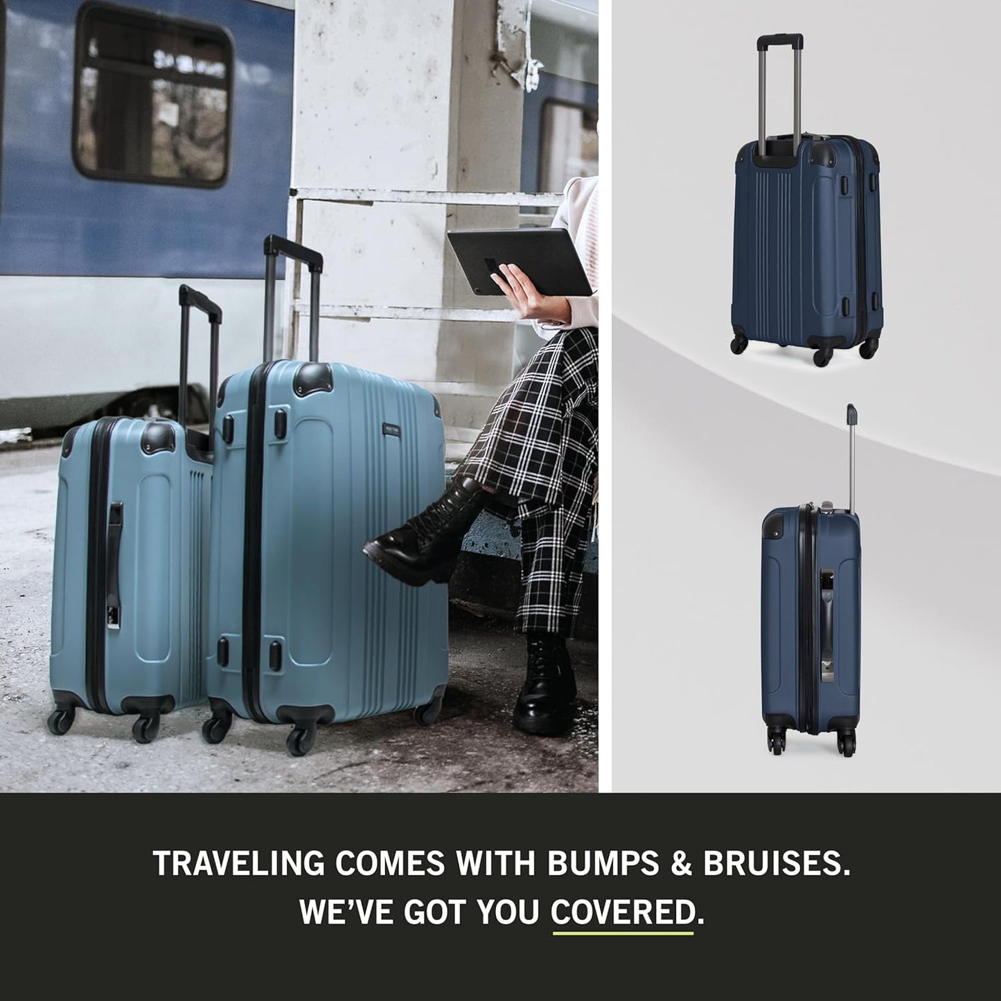 Kenneth Cole REACTION Out of Bounds Lightweight Hardshell 4-Wheel Spinner Luggage, Naval, 28-Inch Checked