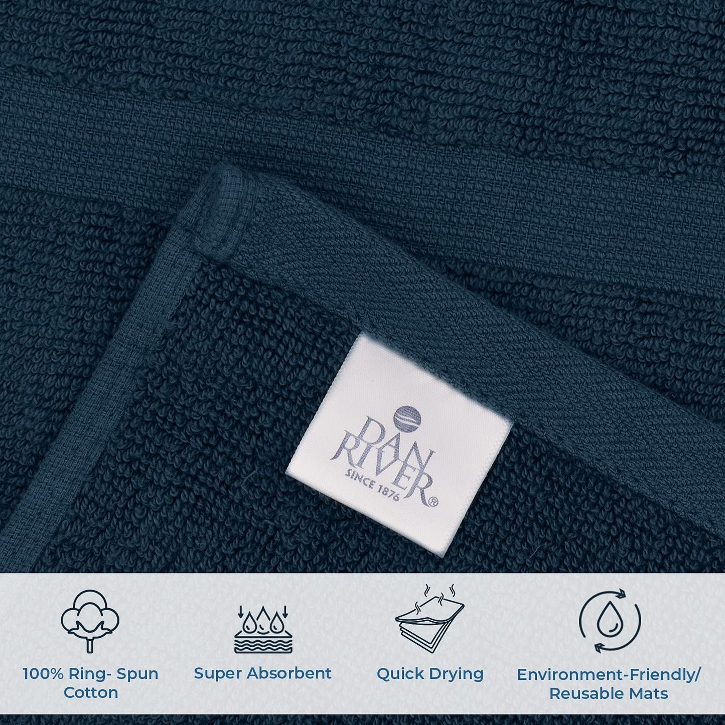DAN RIVER Classic Cotton Bath Mats Set of 2 – Not a Bathroom Rug, Ultra Soft, Highly Absorbent & Machine Washable Bath Mat Towel for Bathroom Floor Mat – Durable, Quick-Dry, 21x34 Inches, Blue Opal