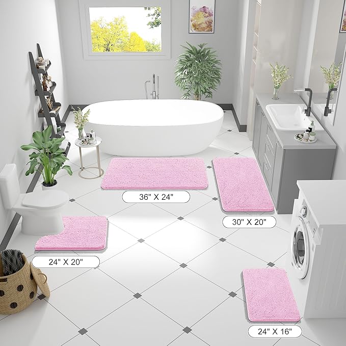 OLANLY Bathroom Rugs 59x20, Extra Soft Absorbent Chenille Bath Rugs, Rubber Backing Quick Dry, Machine Washable Bath Mats for Bathroom Floor, Tub and Shower, Home Decor Accessories, Pink