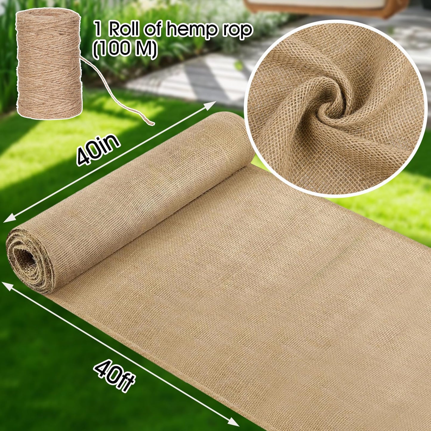 Himake 40" x 40 feet Burlap Fabric Roll, Burlap Tree Wrap, Natural Jute Garden Fabric for Outdoor Plant Cover, Weed Barrier Cloth, Landscaping, DIY Crafts, Gardening & Rustic Christmas Party Decor