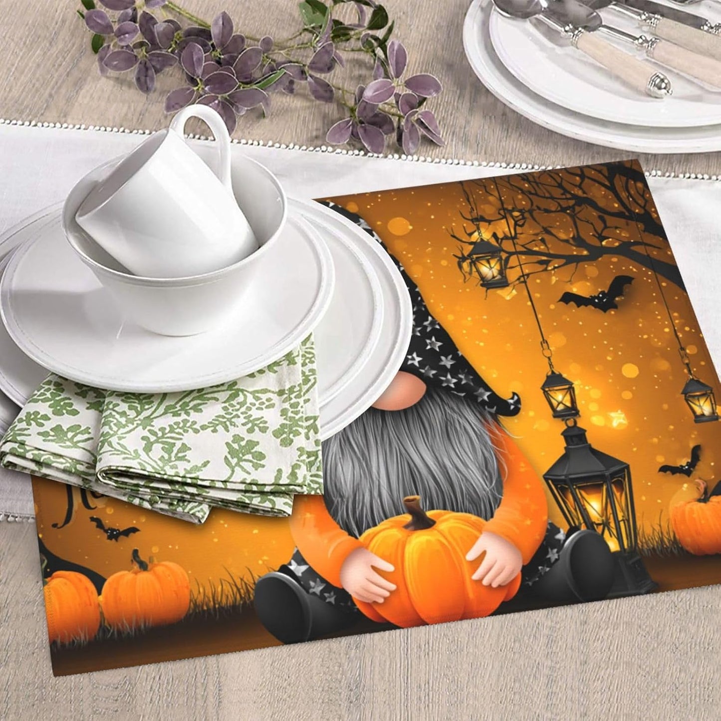 Dish Drying Mat Pumpkin Gnome Halloween Night for Kitchen Counter Absorbent 16x18 Inch Microfiber Dishes Plate Glass Dry Draining Pad Reversible Washable