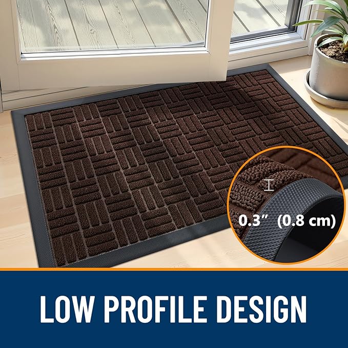 OLANLY Front Door Mat Outside Entrance 47x32, Absorbent, Heavy Duty Sturdy Natural Rubber Doormat Indoor Outdoor, Stain and Fade Resistant, Non-Slip Backing Low Profile Floor Mat for Entryway, Brown
