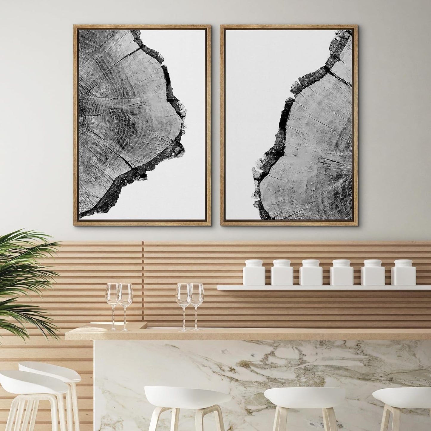 SIGNWIN Framed Wall Art Print Set Black & White Close Up Tree Ring Details Nature Wilderness Photography Modern Art Rustic Relax/Calm Multicolor for Living Room, Bedroom, Office - 24"x36"x2 Natural
