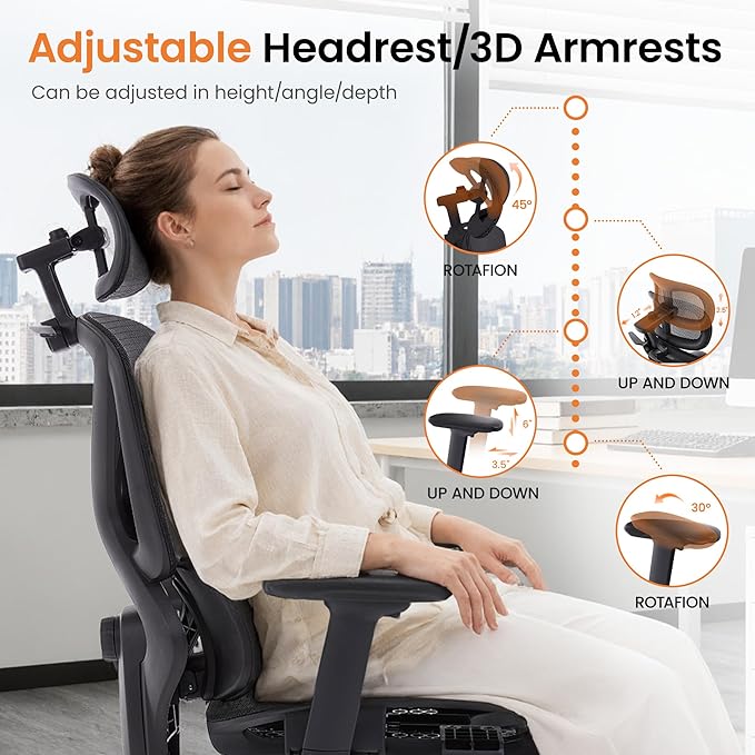 LuxErgo Ergonomic Mesh Office Chair High Back Mesh Computer Executive Desk Chair Home Office Chair with Adjustable Lumbar Support for Office/Gaming/Study, Freely Tilt Lock, Flip-Up Headrest & Armrests