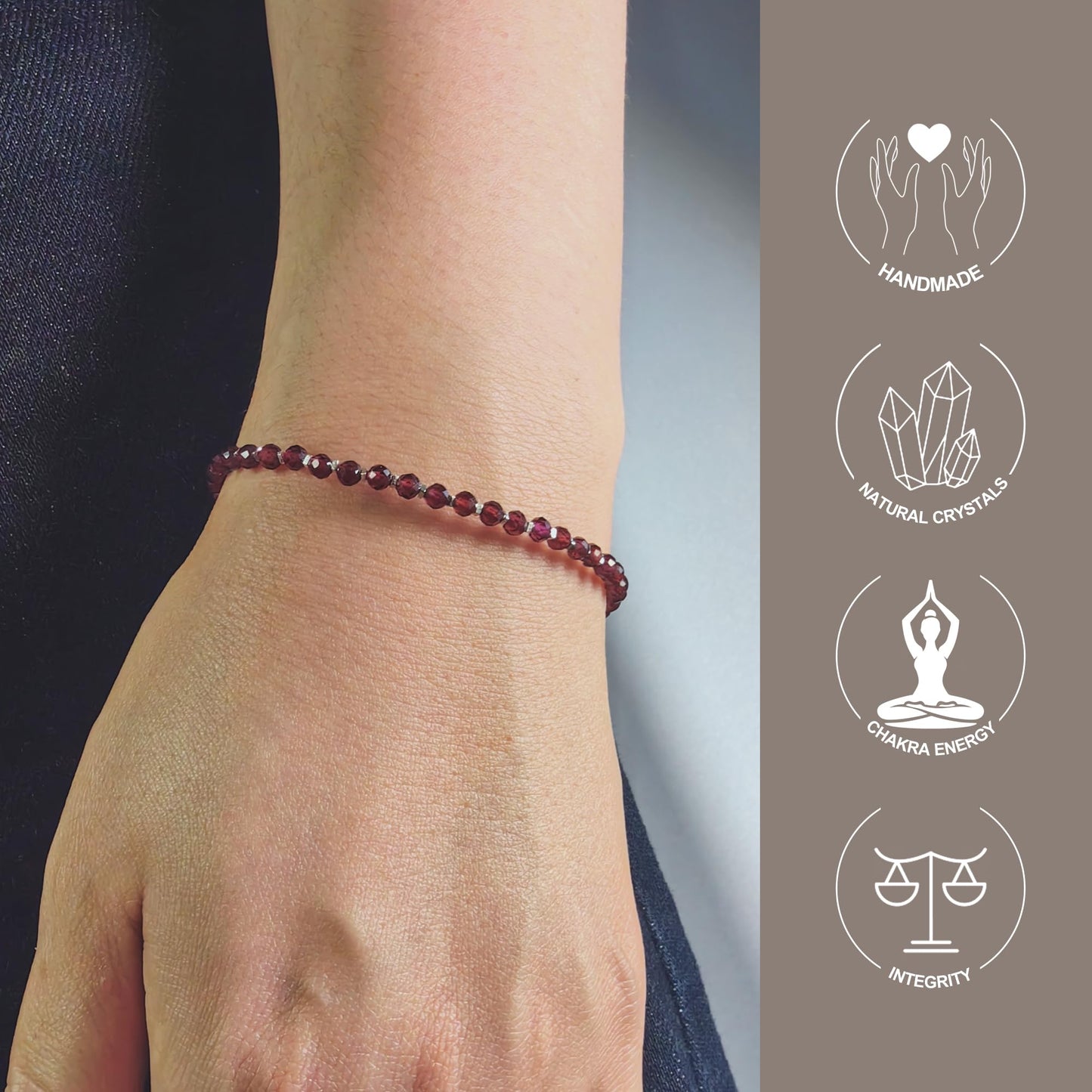 TAGREVO Natural Garnet Crystal Silver Bracelet, 0.12" Faceted Stone Beads Adjustable Jewelry for Women, Handmade Crown Chakra Design for Meditation & Spiritual Gifts