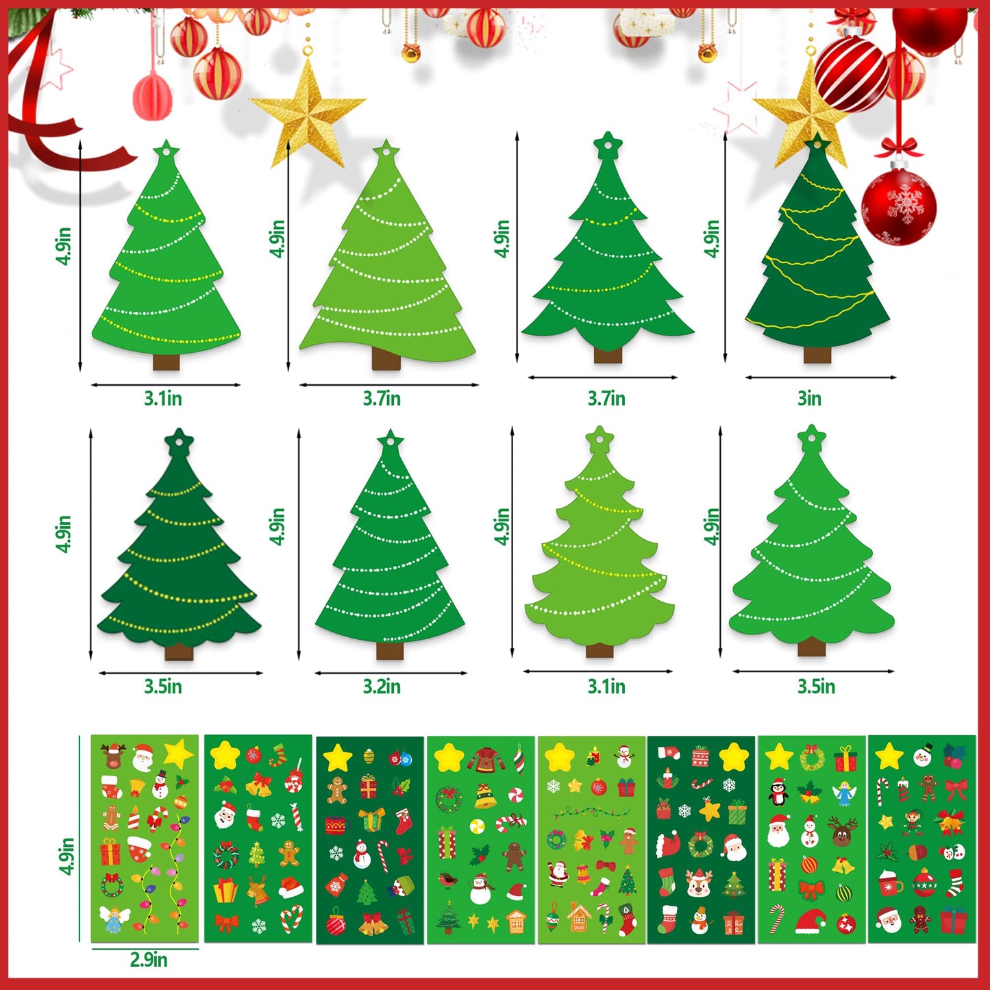 BCCSNNM 48 Pcs Christmas Tree Stickers Kit for Christmas DIY Hanging Art Ornaments Making Your Own Xmas Craft for Winter Holiday Party Classroom Activities Party Decoration