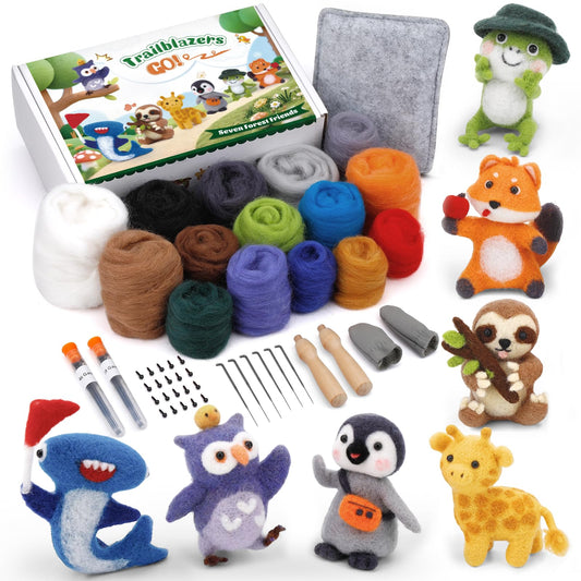 OEHPICC Needle Felting Starter Kit, 7 Cute Buddy Wool Felting Kit, Animal Felt Kit for Beginner Adults with Felting Needles and Instructions for DIY Felting