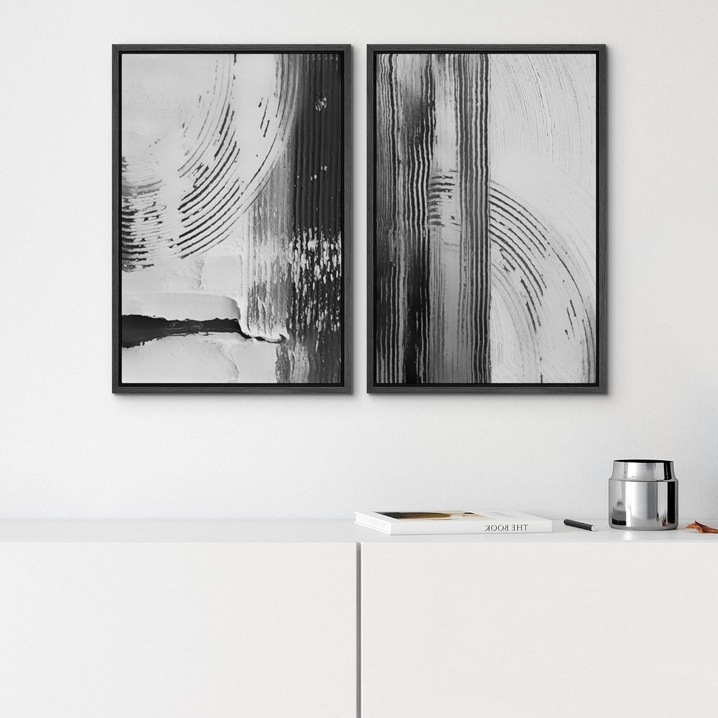 SIGNWIN Framed Canvas Print Wall Art Set Black White Industrial Paint Strokes Abstract Shapes Illustrations Modern Art Minimal Decorative Nordic for Living Room, Bedroom, Office - 16"x24"x2 Black