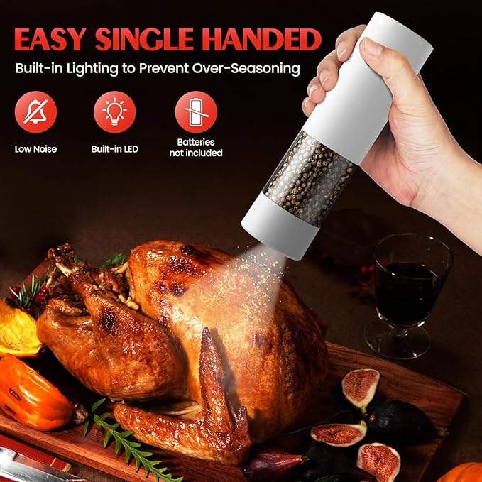 Electric Salt and Pepper Grinder Set Automatic Battery Pepper Mill Shakers Kitchen Tools Adjustable Coarseness Upgraded Larger Capacity with Led Birthday Gifts for Women