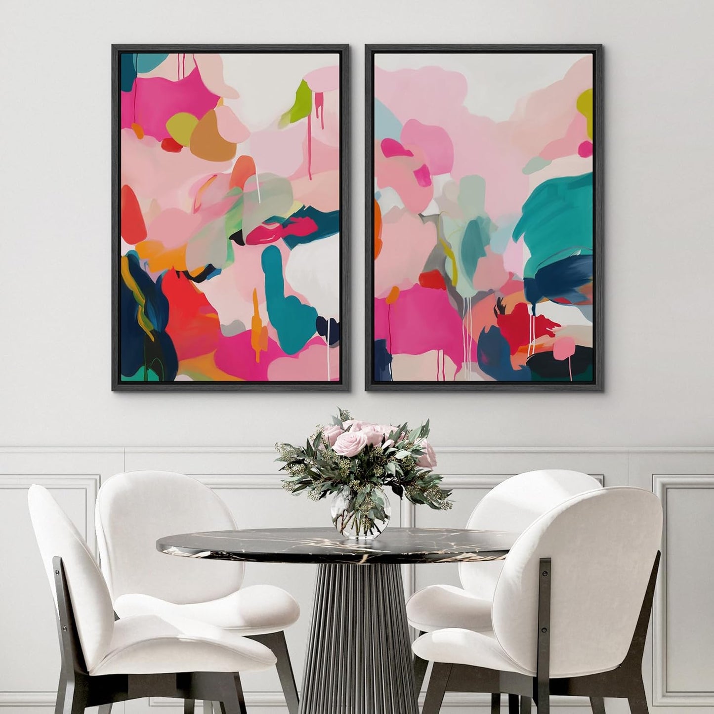 SIGNWIN Framed Canvas Print Wall Art Colorful Abstract Vibrant Pink and Blue Drip Illustrations Modern Art Decorative Contemporary for Living Room, Bedroom, Office - 16"x24"x2 Black