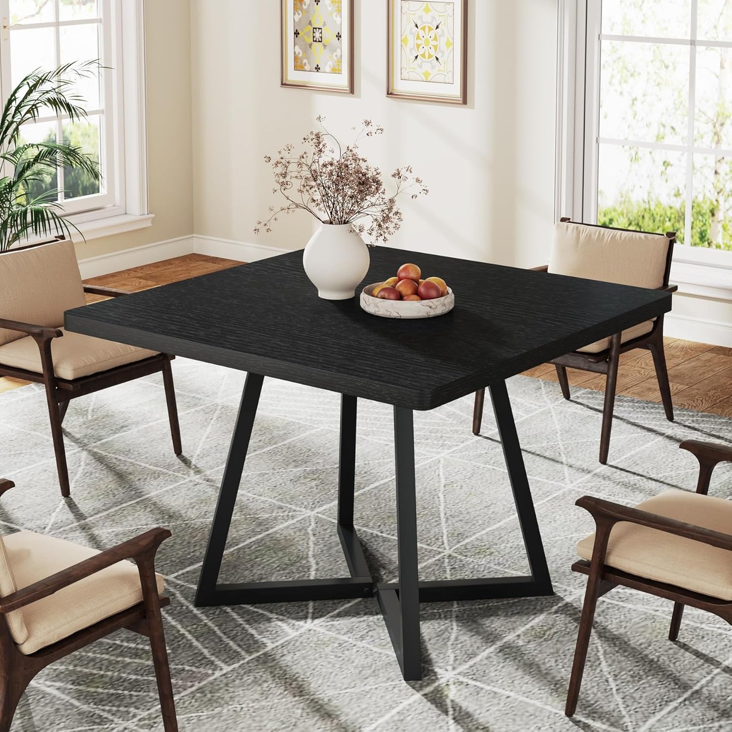Tribesigns Square Dining Table for 6, 31.5" Industrial Dinner Table with Metal Base, Kitchen Table for Dining Room, Small Space, Apartment, Black