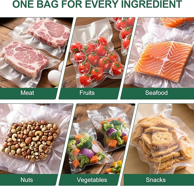 Vacuum Sealer Rolls Bags, 6 Pack 3 Rolls 11" x 20' & 3 Rolls 8" x 20' Commercial Grade BPA Free Bag Rolls, Durable Customized Size Food Vac Bags for Meal Prep, Storage and Sous Vide Cooking