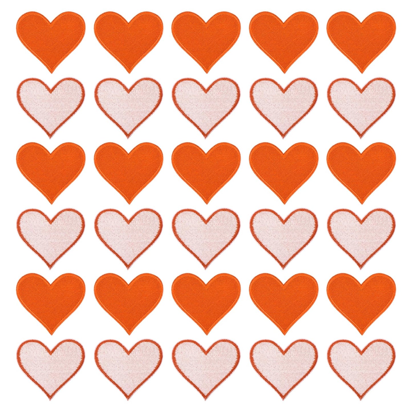 MECCANIXITY 60pcs Large Heart Shaped Iron on Patches 2.7x2.8 inch Embroidered Sew Patches Appliques Garment Embellishments for Clothing Repair Backpack, Orange