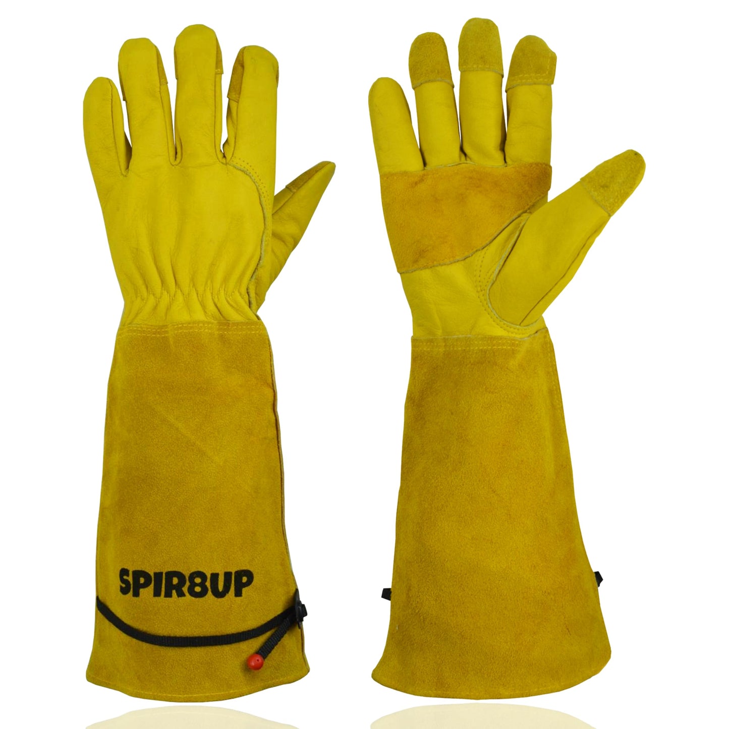 SPIR8UP Cowhide Rose Pruning Gloves, Thorn Proof Long Gardening Gloves for Women & Men, Durable Gauntlet for Cactus Handling (Yellow, Large)