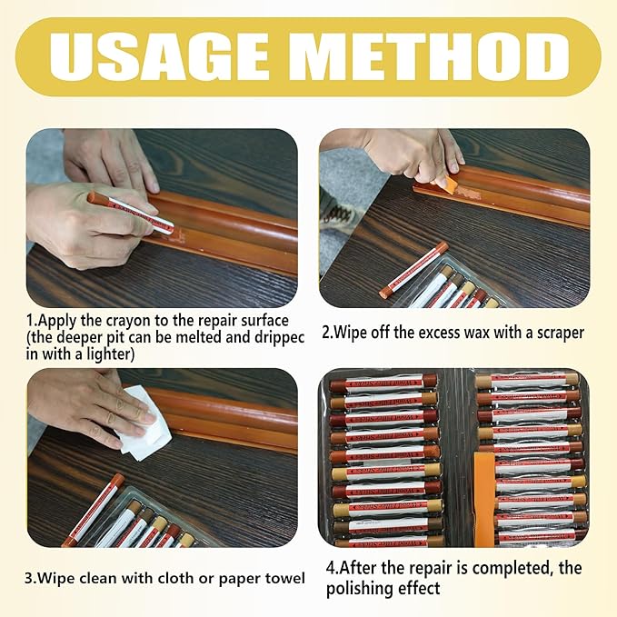 Wood Filler Sticks, 20 Colors Wood Repair Wax Crayons Furniture Markers Touch Up Kit for Repairing Scratches, Dents, Cracks, Holes in Wooden Floors and Furniture, Mahogany Walnut Series