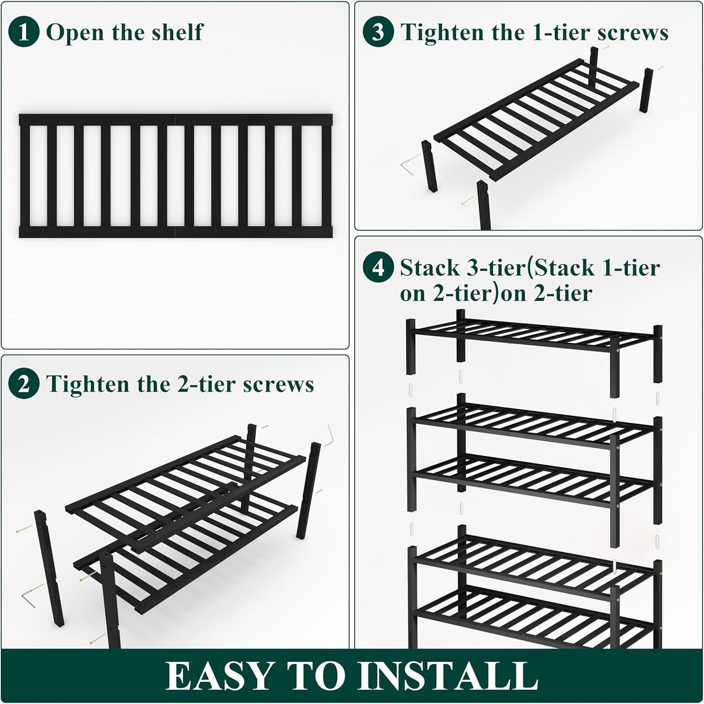 Smiry Shoe Rack, 5 Tier Bamboo Shoe Organizer, Stackable Free Standing Wooden Shoe Storage Shelf for Closet, Entryway, Front Door Entrance, Black
