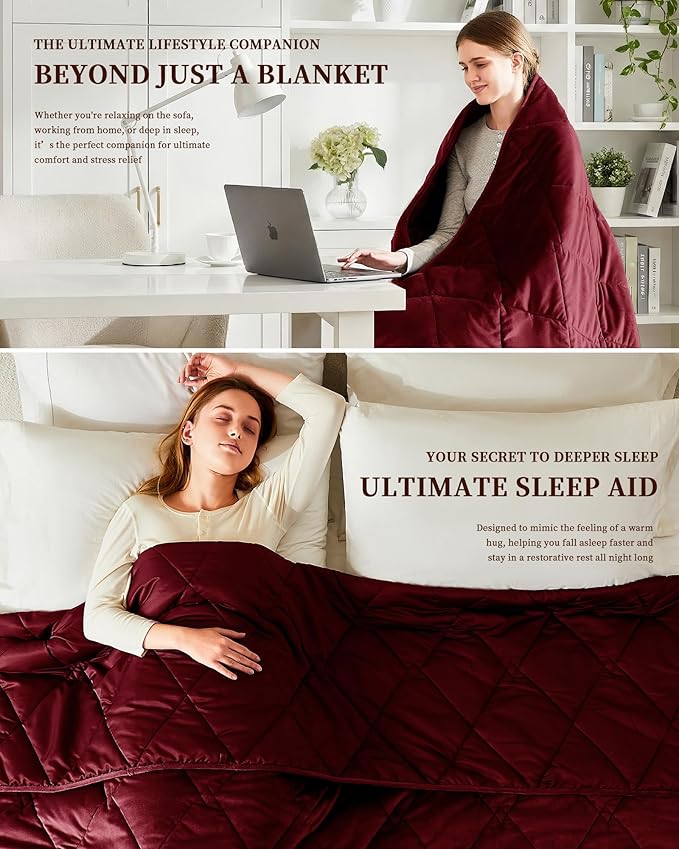 L'AGRATY Queen/King Size Weighted Blanket for Adults 30lbs, 80"x87" — Cooling Breathable Heavy Blanket with Glass for Sleeping Perfect for Hot Sleepers & Couples Machine Washable All-Season Wine Red