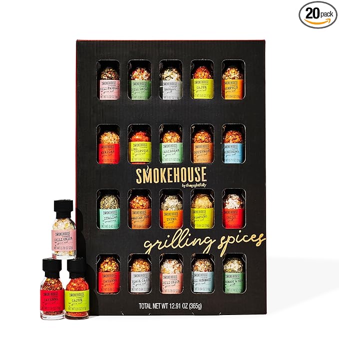 Smokehouse by Thoughtfully Ultimate Grilling Spice Set, Grill Seasoning Gift Set Flavors Include Chili Garlic, Rosemary and Herb, Lime Chipotle, Cajun Seasoning and More, Pack of 20