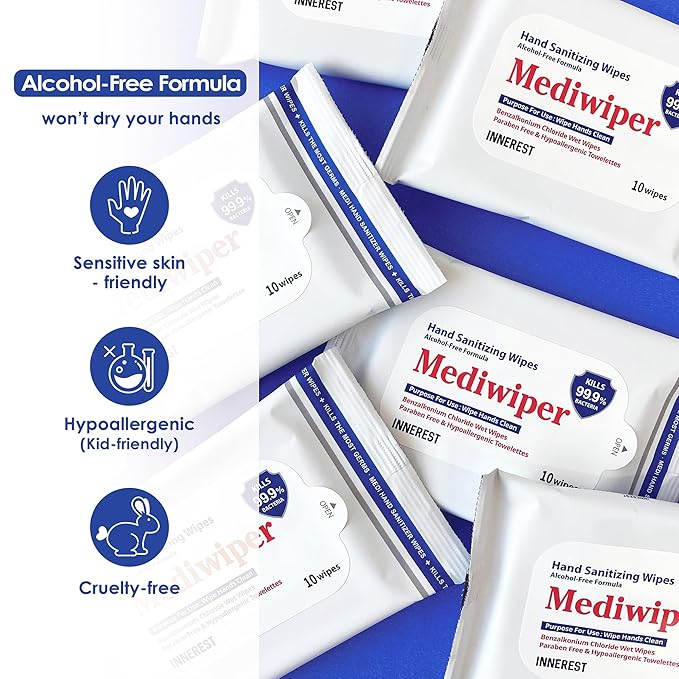 Mediwiper 10 Count Alcohol-Free Sanitizing Wipes, Hand Sanitizer, Disinfecting Large Unscented Wet Wipes Bulk (1000 Wipes (10ct*10pk))