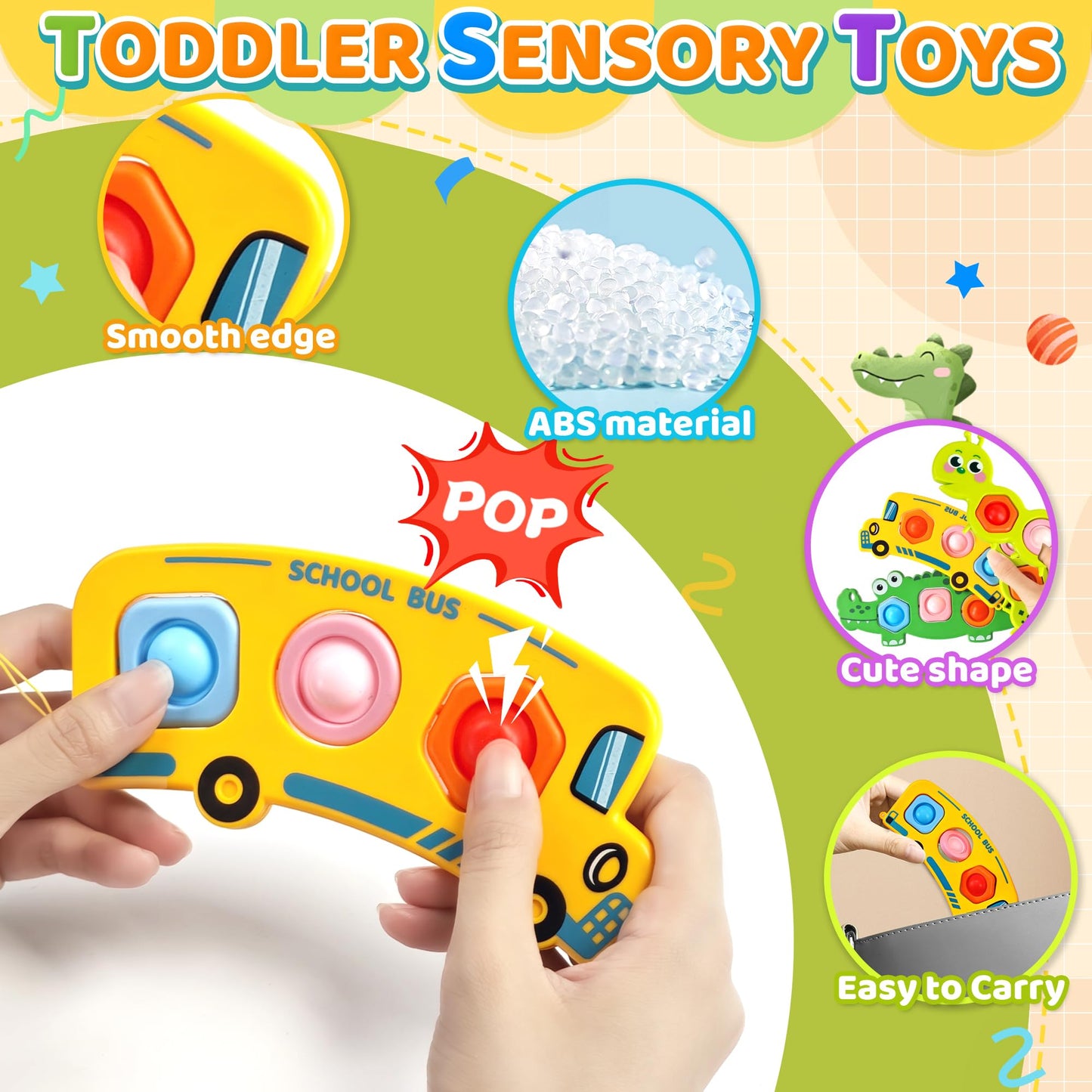 6PC Fidget Sensory Toys for Baby Airplane Travel Essential Activities, Party Favors Animal Pop Toys Autism Gifts for 12+ Month Babies Toddlers 1 2 3 Year Old Easter Basket Stuffers Gift