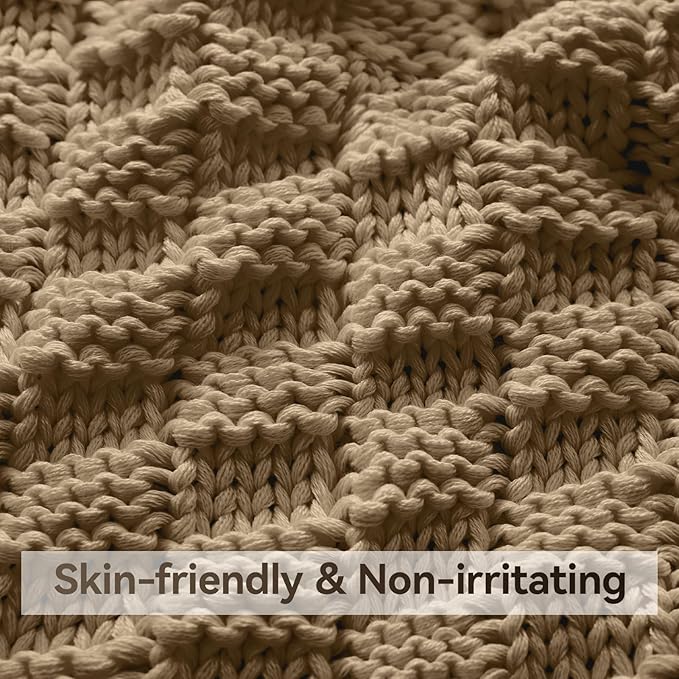 Knitted Weighted Blanket for Adults, 50' x 60'' 5lbs, Breathable Chunky Knit Blanket, Cooling for Hot Sleepers, Christmas Home Decor (Camel)