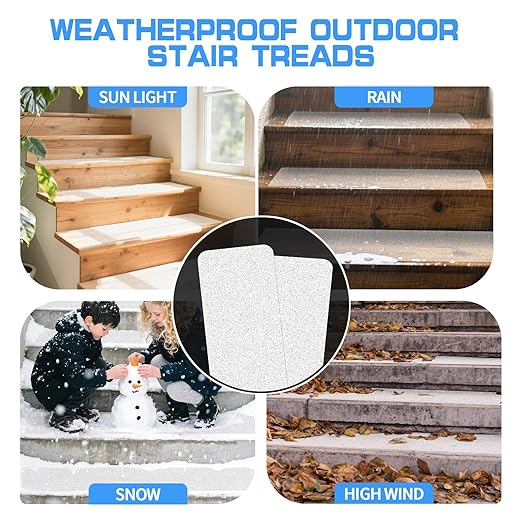 LadyRosian Outdoor Stair Treads Non Slip 10-Pack Clear 6" x 24" - Weather Resistant Adhesive Heavy Grip Tape - Waterproof Anti Skid Strips