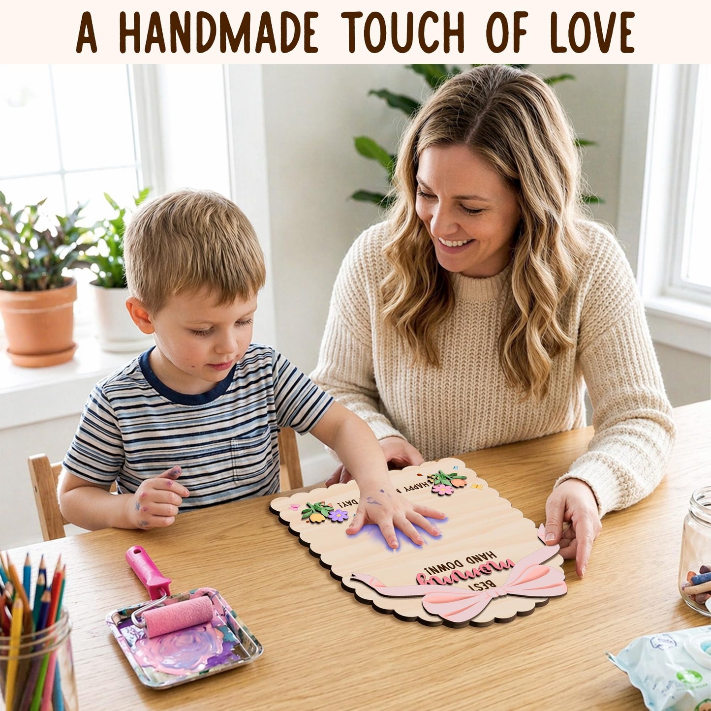 HYPERI DIY Mothers Day Crafts for Kids Handprint Art, Handprints Wooden Rose Flower Bouquet, Mothers Day Gifts for Mom from Kids, for Grandma from Grandkids, Mothers Day Keepsake Craft (Best Mom)
