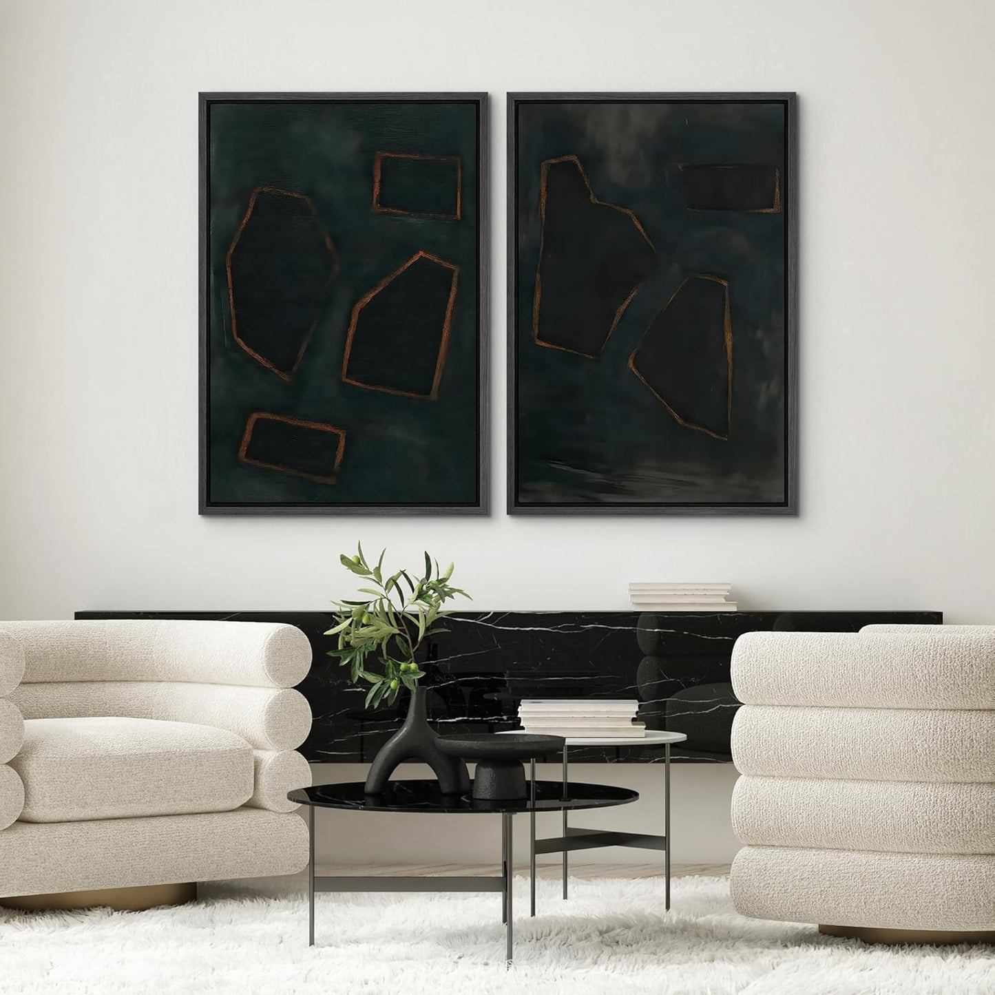 SIGNWIN Framed Wall Art Print Set Dark Geometric Abstract Modern Minimalist Shapes Illustrations Modern Art Rustic Relax/Calm Multicolor for Living Room, Bedroom, Office - 16"x24"x2 BLACK