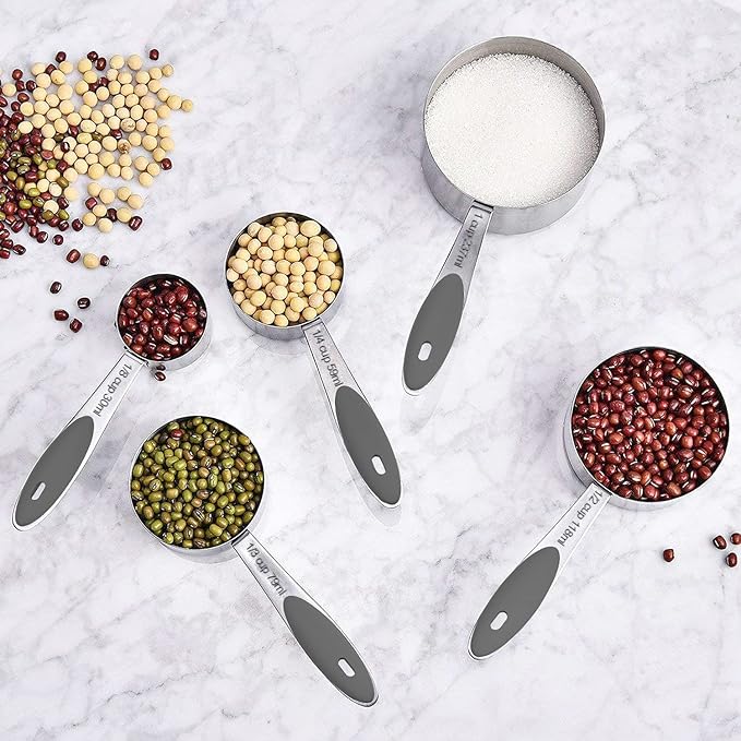 Wildone 16Pc Stainless Steel Measuring Set, 8 Cups & 7 Magnetic Measuring Spoons, Stackable & 1 Leveler (Gray)