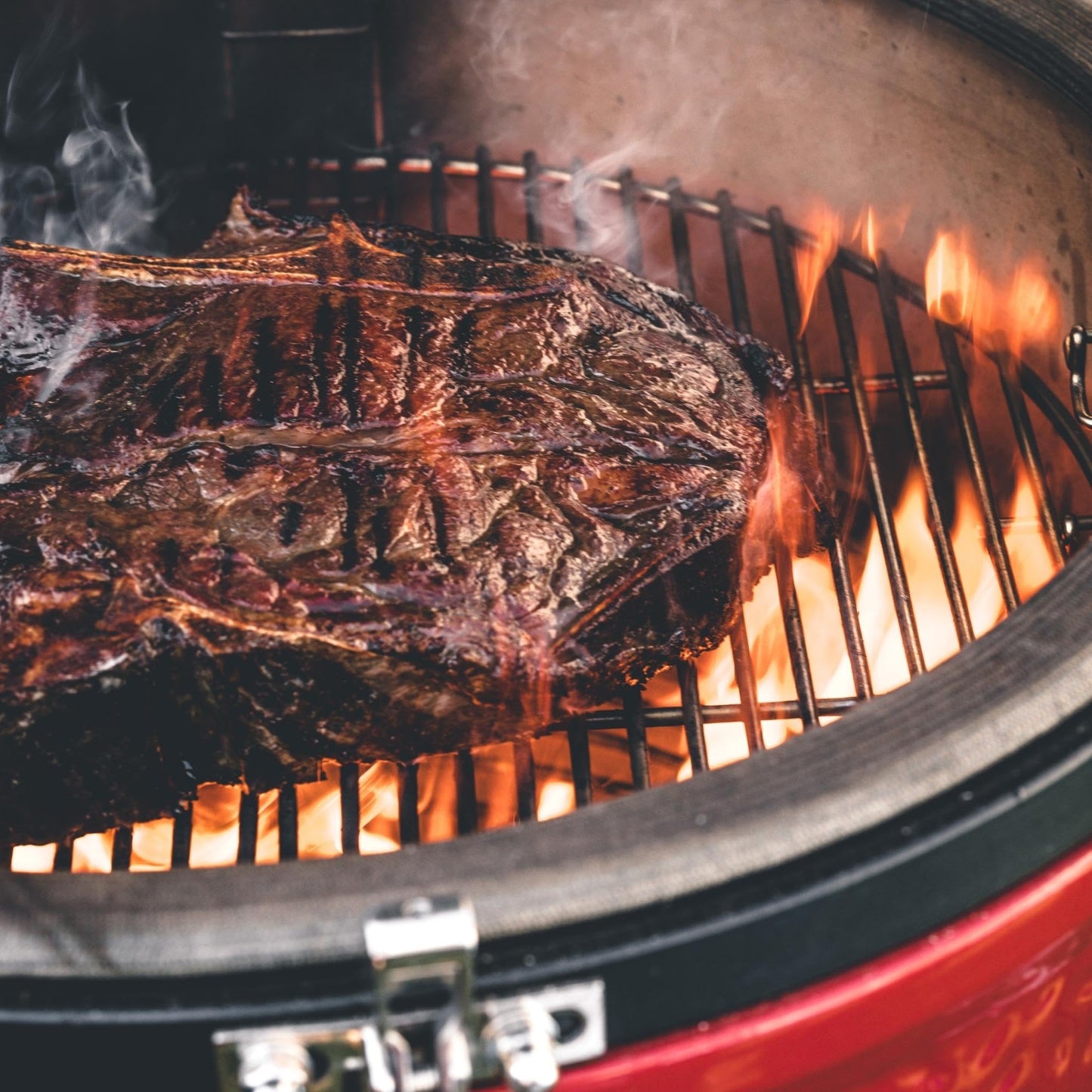 Kamado Joe Classic Joe Series II 18-inch Ceramic Charcoal Grill and Smoker with Cart, Side Shelves, Stainless Steel Grates and 250 Cooking Square Inches in Red, Model KJ-23RHC