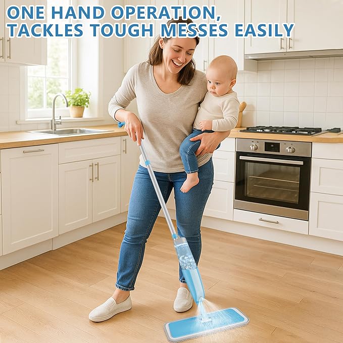 Spray Wet Mops for Hardwood Floor Cleaning: MEXERRIS Dust Dry Mop with 3 Microfiber Washable Mopping Pads - Flat Floor Mop with Sprayer Home Commercial Use for Wood Laminate Ceramic Tiles Vinyl