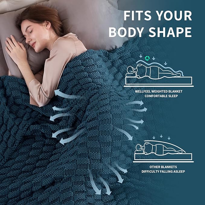 Knitted Weighted Blanket for Adult, No Beads Heavy Blanket 60” x 80'' 12lbs, Breathable Chunky Knit Blanket, Cooling Weighted Blanket for Hot Sleepers, Christmas Home Decor (Peacock Blue)
