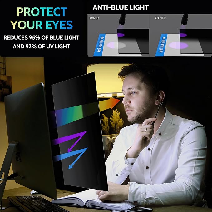 [2-Pack] 21.5 Inch Privacy Screen for Computer Monitor 16:9 Aspect Ratio, Eye Protection Anti Blue Light Glare Shield, 21.5inch Removable Black Blackout Anti Spy Desktop Security Private Filter